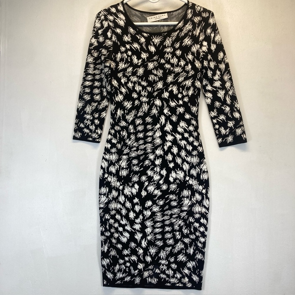 Trina Turk Women's Midi Dress White/Black Long Sleeve Size S Print Abstracto - Picture 14 of 16